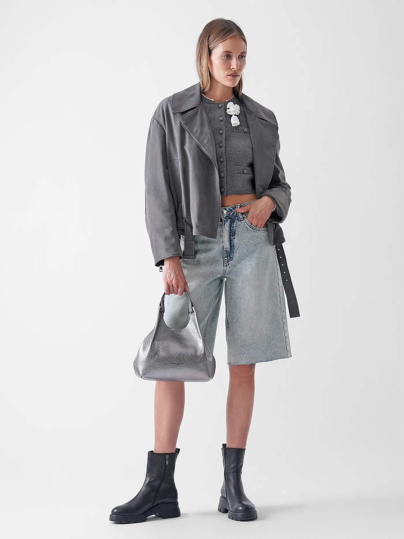 GIANNI CHIARINI | Ledertasche - Hobo Bag DUA | silber